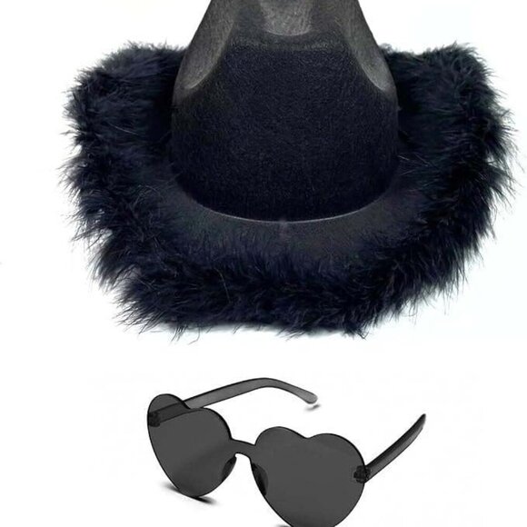 Cowboy Hat Felt with Feathers for Women Black Cowgirl Hat Party Costume Accessor - Picture 2 of 6
